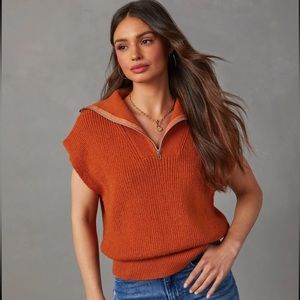 Lumiere Half Zip V-Neck Sweater Top Size Small